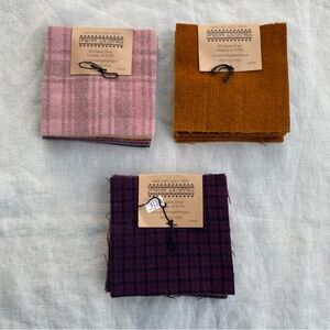 Set of 3 Primitive Gatherings hand-dyed wool charm packs pastel mustard purples